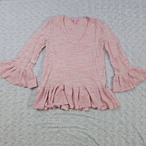 Lilly Pulitzer womens size XS Adelia Pink Coral Reef Sweater Ruffle Hem Sleeves